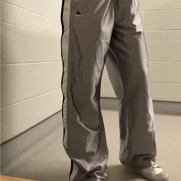 90s Vintage Adidas Baggy Silver Black & White Lined Tear Away Pants - Picture 3 of 7